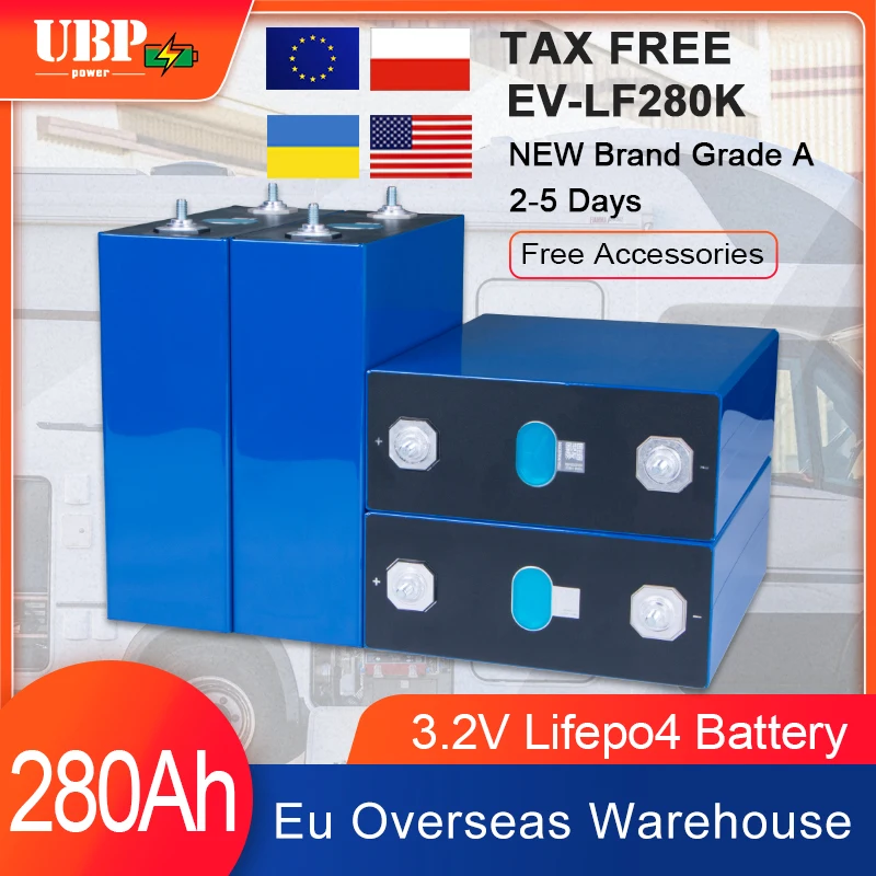 UBPPOWER LF280K 3.2V 280Ah New Prismatic LiFePo4 Batteries Cell 8000 Cycles Solar Energy EU Stock For Recreational Vehicle Boat