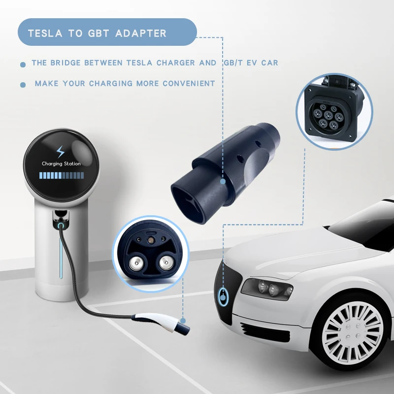 Hot Sale 32A 7KW NACS Tesla Super Electric Car Charger Tesla To GB/T EV Adapter GBT EV BYD ID 4 6 Charging