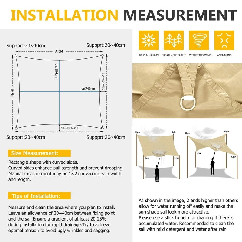 Sun Shade Sail, Rectangle 6.5 X 10Inch Sunshades Canopy, Sunrays Block Awning For Patio, Carport, Backyard, Garden, Sand