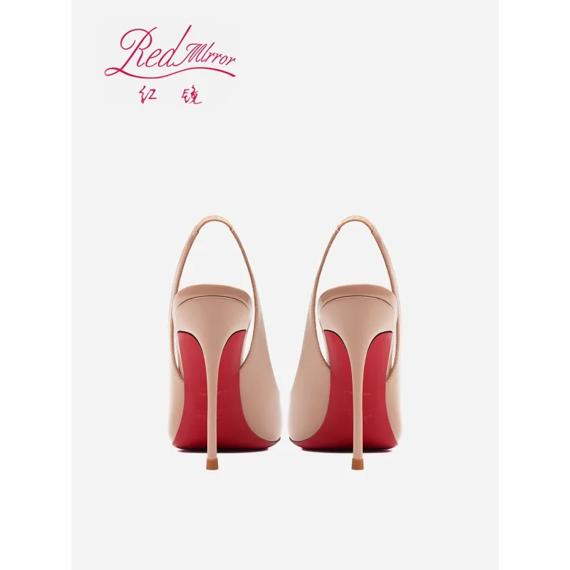 2025 new pointed patent leather nude single shoes socialite versatile stiletto rear empty bag head high heels sandals
