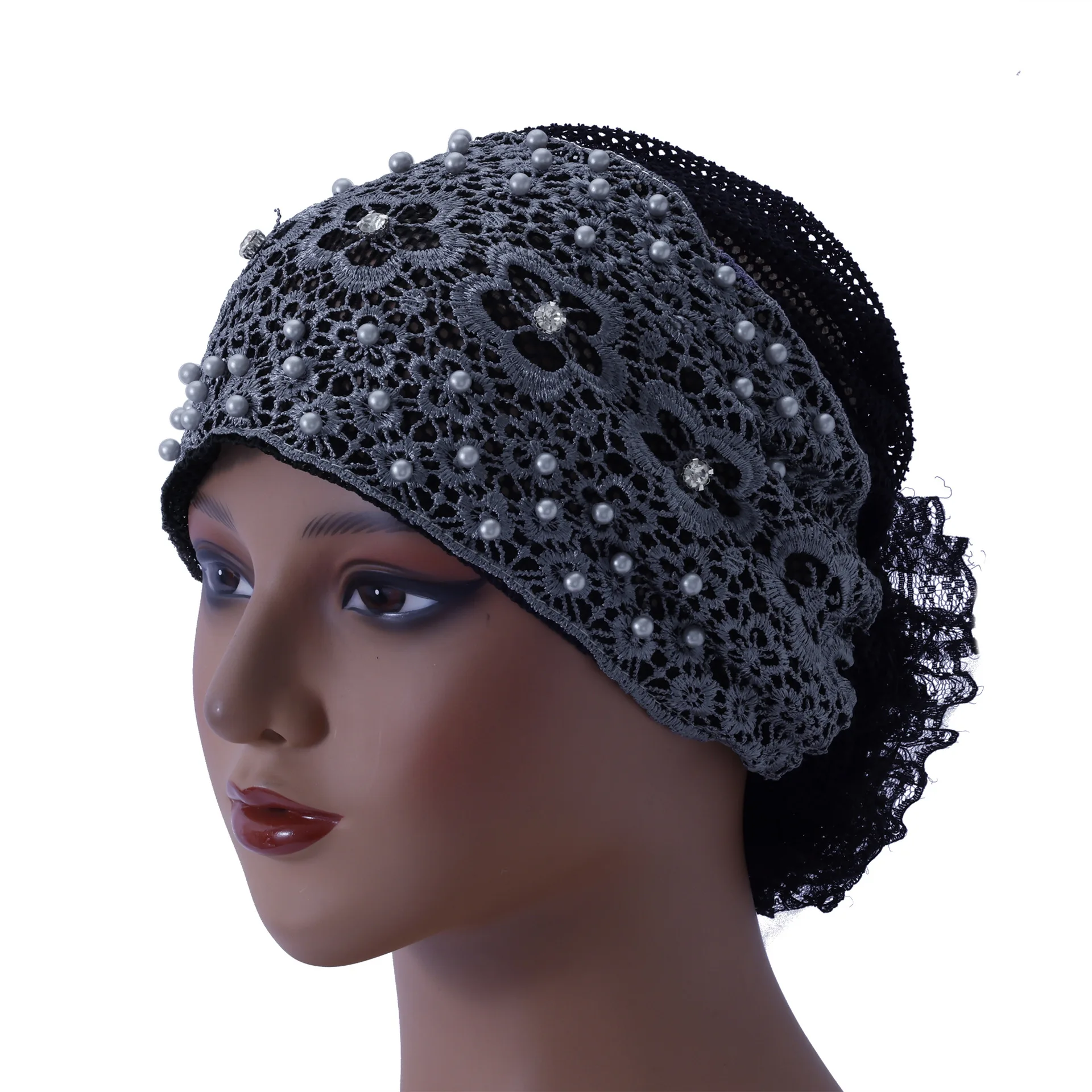 Beaded Flower Hat Embroidery Women Headscarf Beanies Bonnet Muslim Hijab Chemo Cap Hair Loss Head Wrap Wedding Turbante Mujer
