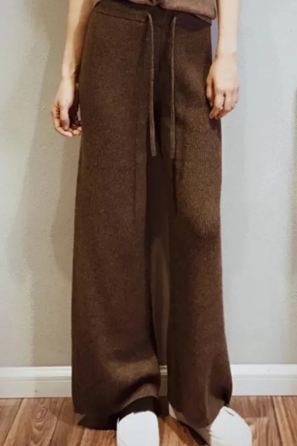

New Arrival Women High Waist Wide Leg Pants for Autumn Winter Thick Warm Solid Basic Casual Trousers Merino Wool Knitwear CQ57