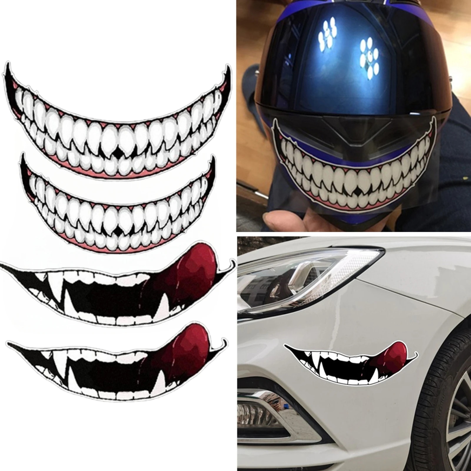 Motorcycle Helmet Stickers Personality Teeth Car Decorative Decal Self Adhesive For Motorbike Teeth Car Sticker DIY Stickers