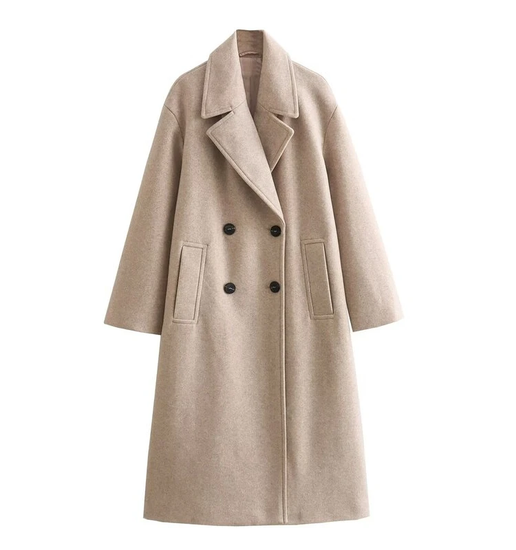 

Winter Faion Soft Loose Women's Coat Sli Versatile Slimming Outerwear Double Breasted Commute Sle Long Sve Midi Coat