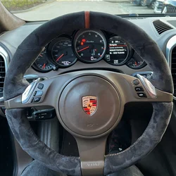 Custom Car Steering Wheel Braid Cover Soft 100% Fit For Porsche Cayenne Panamera 2010 2011 2012 Car Products Steering Wrap