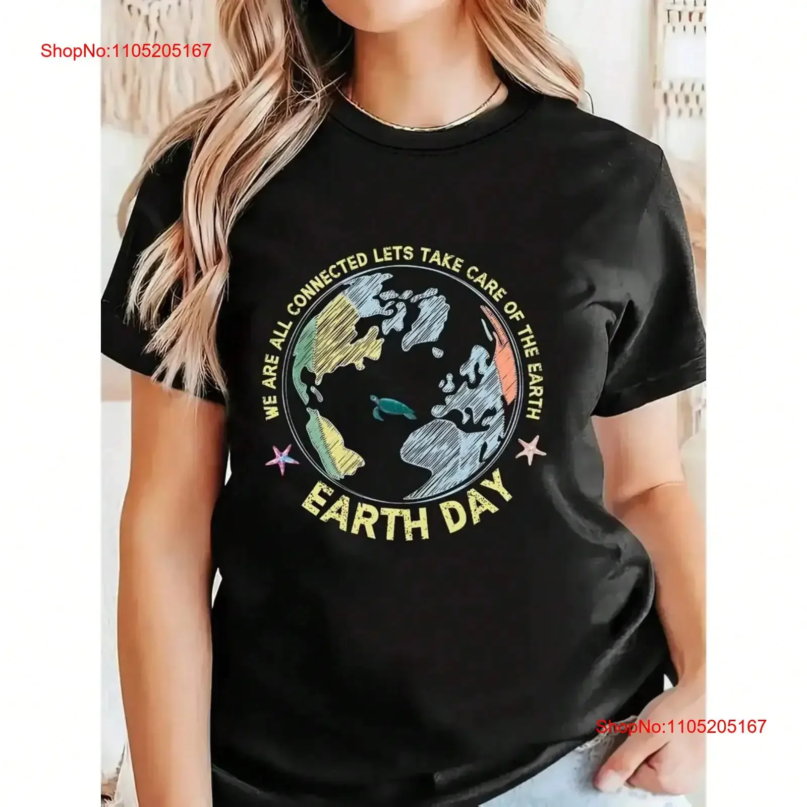 

Женская футболка с узором «День Земли», повседневная красочная дизайнерская винтажная стираная уличная одежда, удобная слегка мужская дизайнерская одежда
