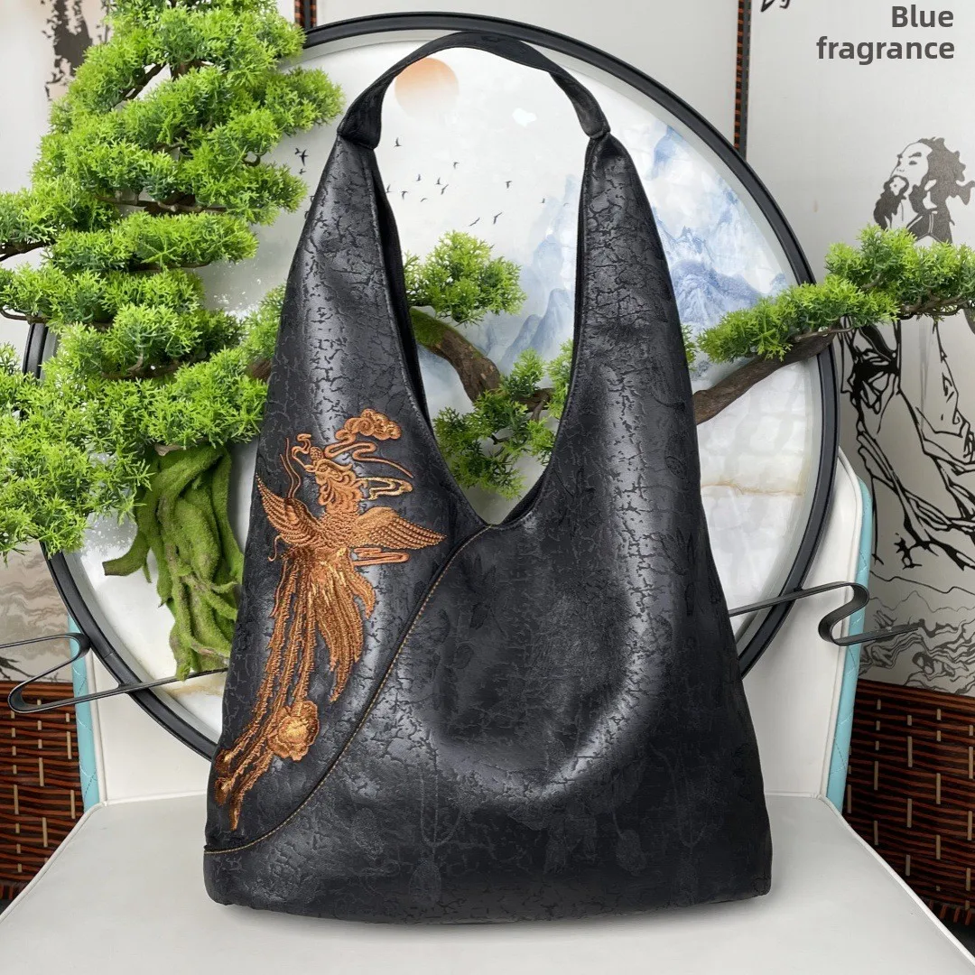 

Новая китайская повседневная дорожная женская сумка с вышивкой Феникса, большая сумка Capaci, шелковая сумка-тоут на одно плечо Xiangyun