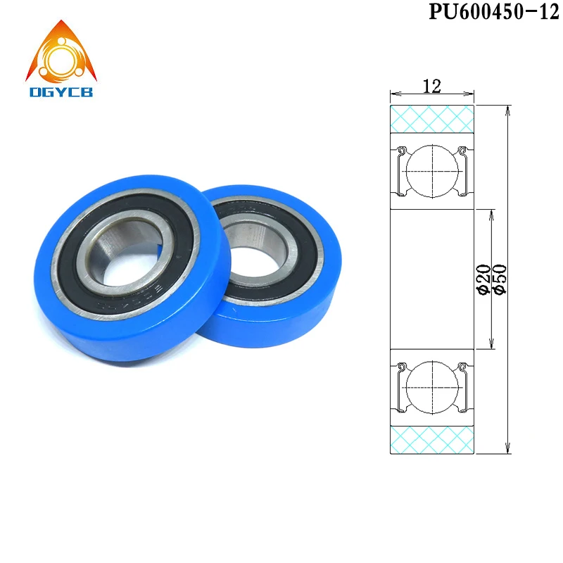 1pcs OD 50mm Diameter PU Plastic Coated Rollers 20x50x12 PU600450-12 Polyurethane 20*50*12 Rubber Covered Guide Pulley Wheel