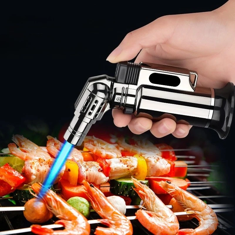 

Hot Windproof Metal Turbine Gas Lighter Welding Gun Kitchen Cooking Adjustable Flame Powerful Spray Gun Cigar Lighter Men Gifts