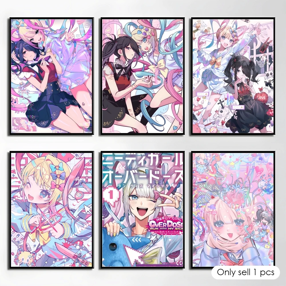 Anmie N-Needy Girl O-Overdose Game Poster Self Adhesive Wall Stickers Removable Room Decor Aesthetic Space Murals Fancy Gift