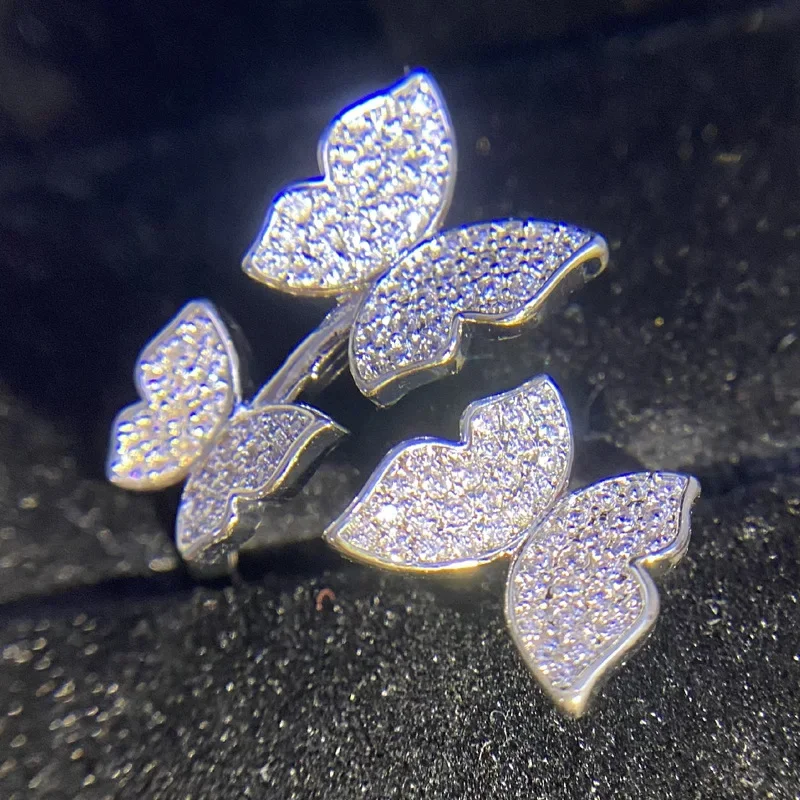 MDLFES مويسان الماس نمط مايكرو مجموعة الزركونيوم الرائعة 3 فراشة حلقة فضفاضة النساء Netflix لايف #2