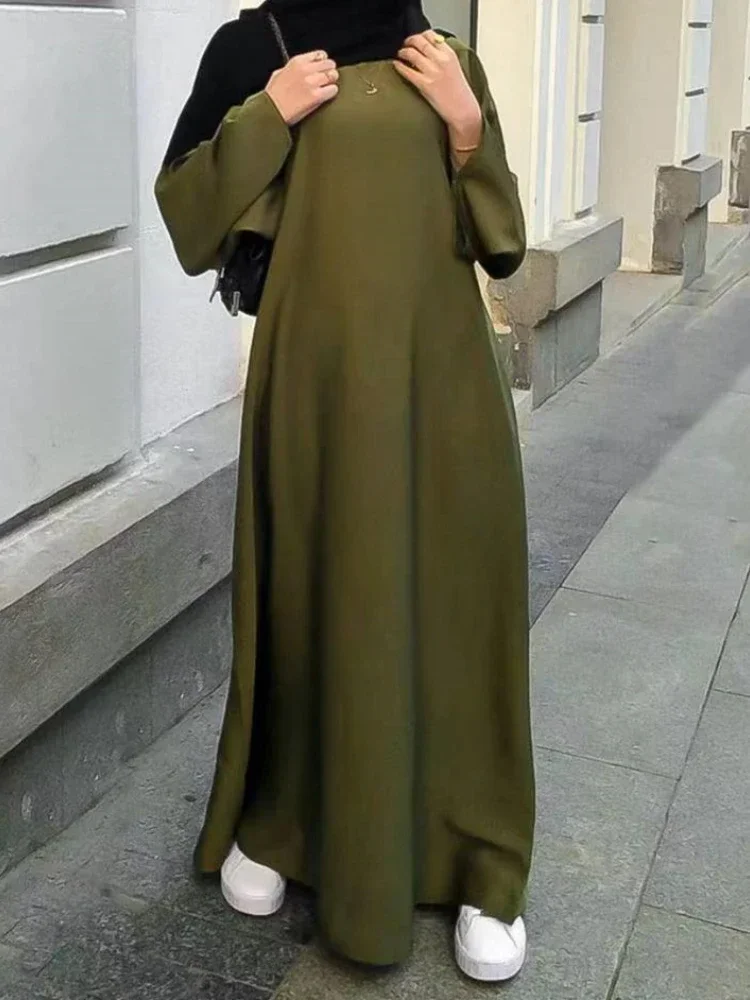 

Satin Plain Closed Abaya Dubai Hijab Dress Flare Sleeve Muslim Dresses Abayas for Women Turkey Ramadan Eid Islam African Clothes