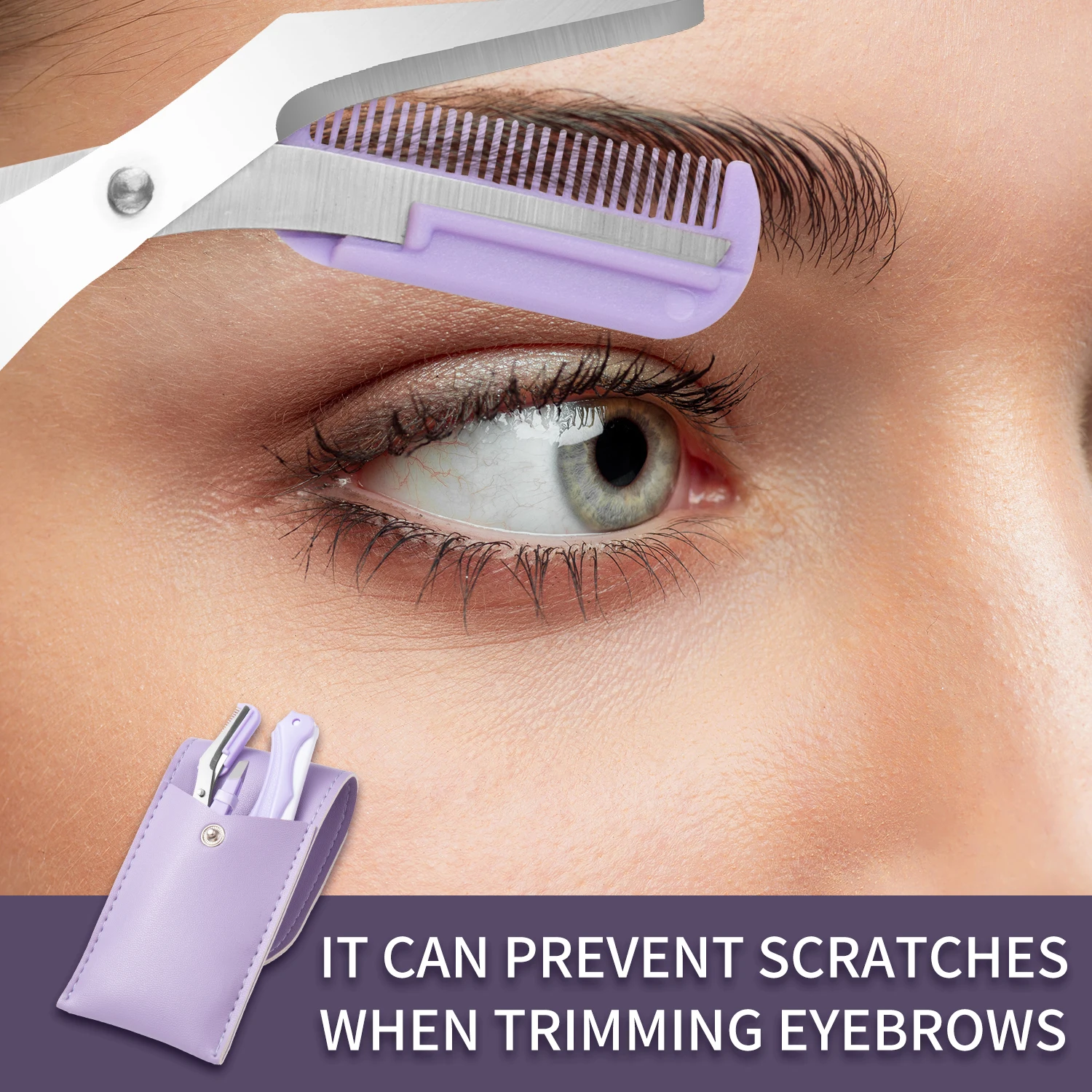 3 قطعة أداة العناية ببشرة الوجه مجموعة مقص تشذيب الحواجب مع مشط مدمج ملقط الحاجب أدوات التجميل ماكينة حلاقة الحاجب اللطيفة #1