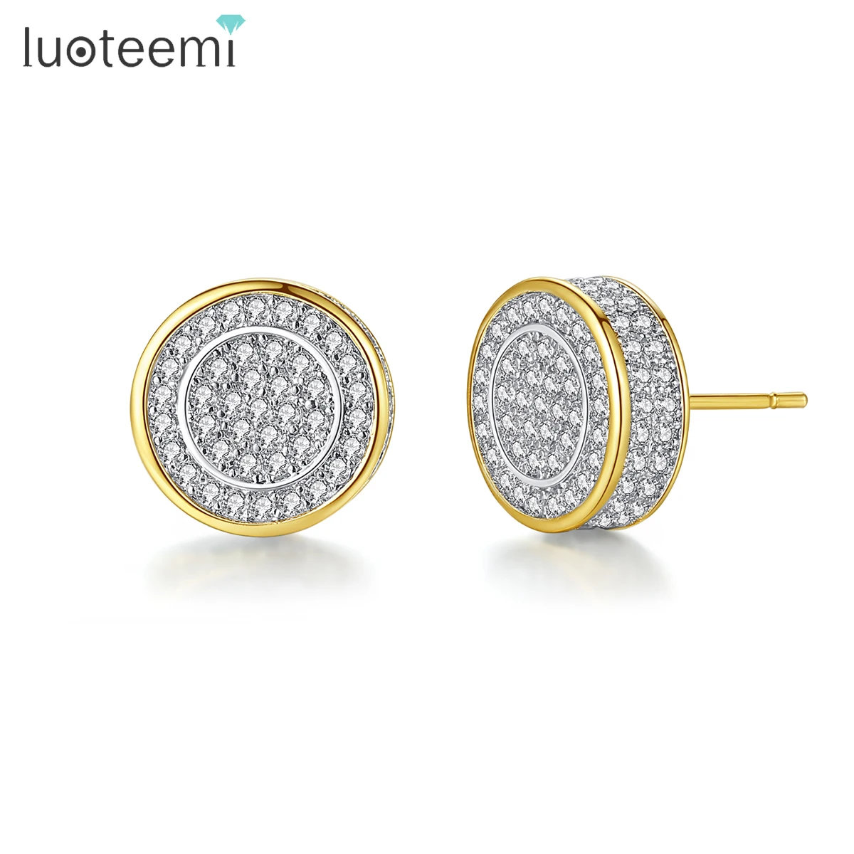 LUOTEEMI Fashion Chic Round Stud Earrings for Women Female Luxury Crystal Black Punk Stud Earrings Vintage Wedding Earrings Gift