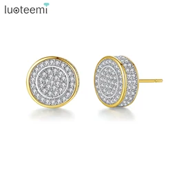 LUOTEEMI Fashion Chic Round Stud Earrings for Women Female Luxury Crystal Black Punk Stud Earrings Vintage Wedding Earrings Gift