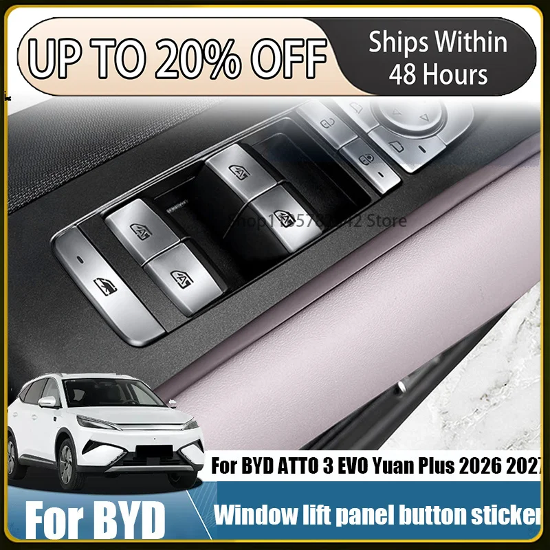 For BYD ATTO 3 EVO Yuan Plus 2026 Aluminum alloy material for the buttons on the window lifting panel