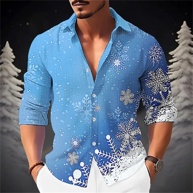 Camisa de manga comprida masculina lapela, elegante padrão impresso 3D, casual