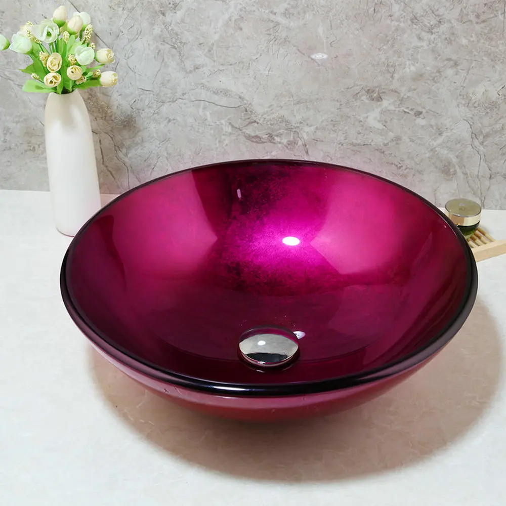 Imagem -02 - Ouboni Rosa Vermelho Temperado Bacia de Vidro Pia Único Conjunto Torneira Lavatório Banheiro Bancada Superior Vessel Vanity Sink Toque Mixer