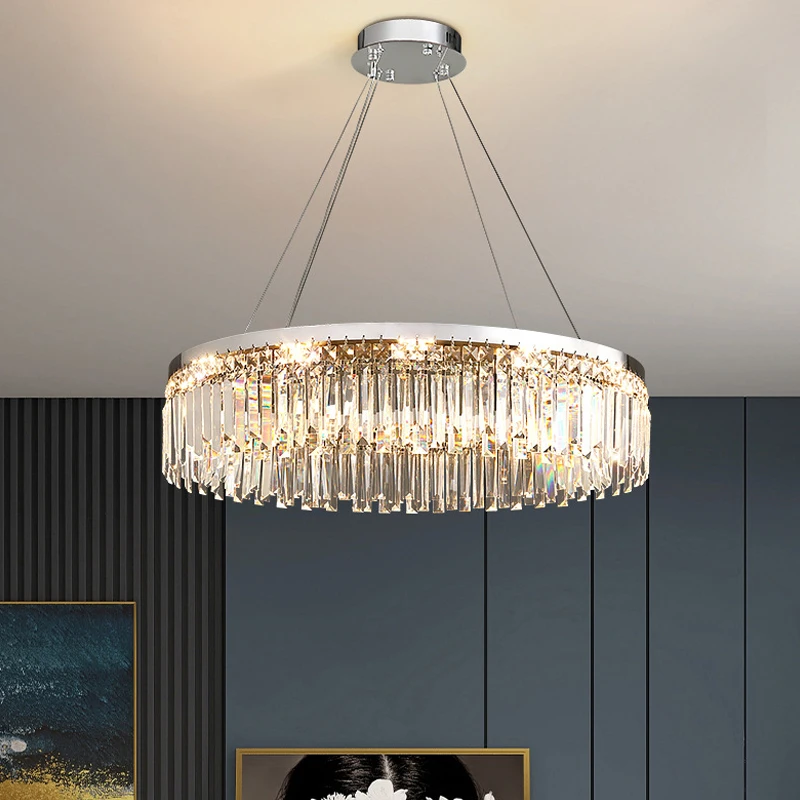 Light luxury living room crystal ceiling chandelier modern simple atmospheric chandelier indoor round art lighting fixtures