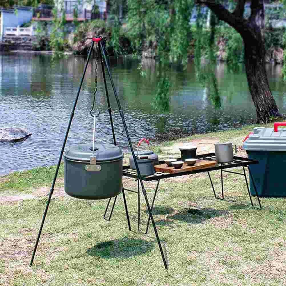 

Campfire Tripod Camping Triangle Bracket Supplies Pot Outdoor Bonfire Holders Hanging Cookware Stand