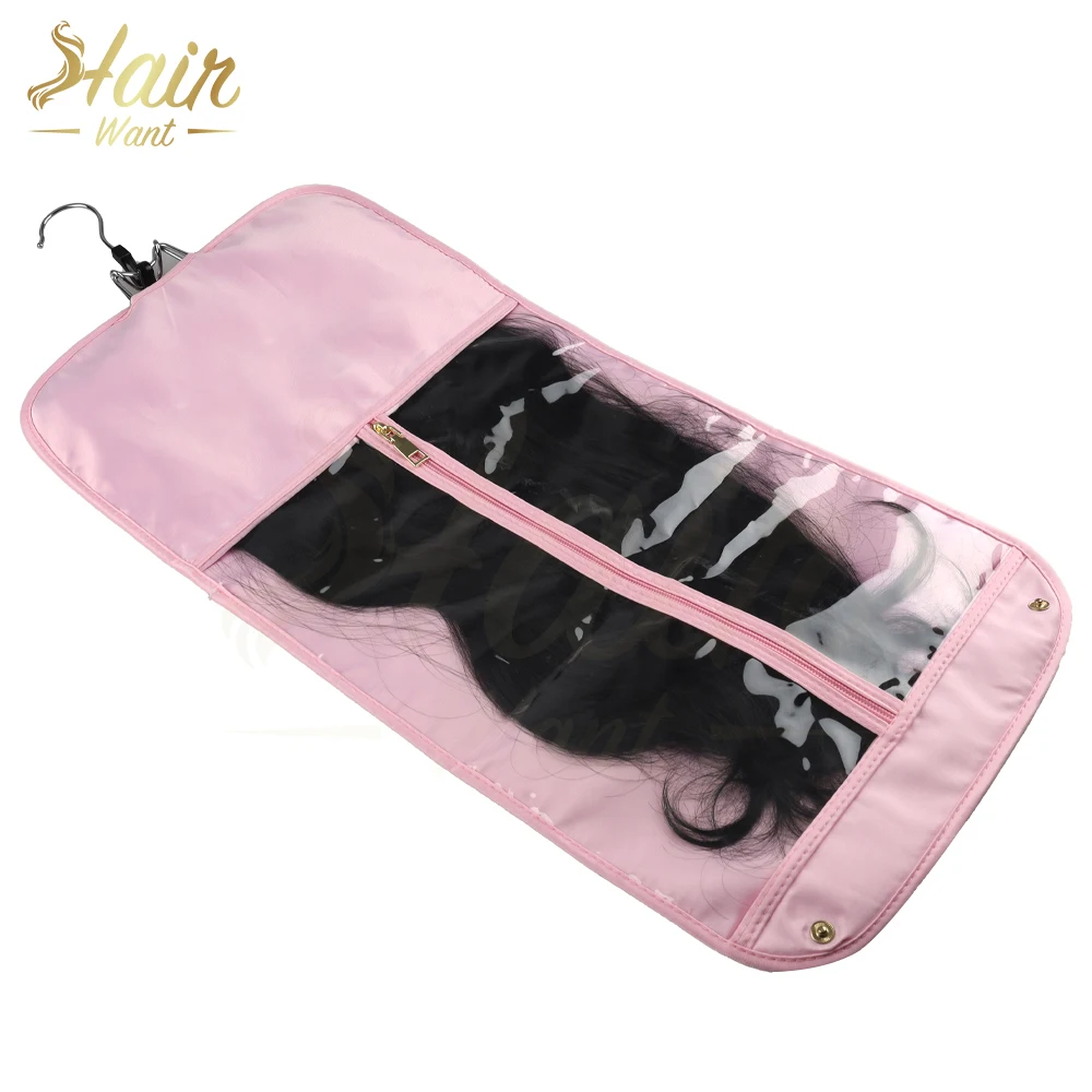 

Hair Want Hair Extension Storage Bag Hairpieces Storage Holder with Wooden Hanger Dust-proof Portable Waterproof Suit