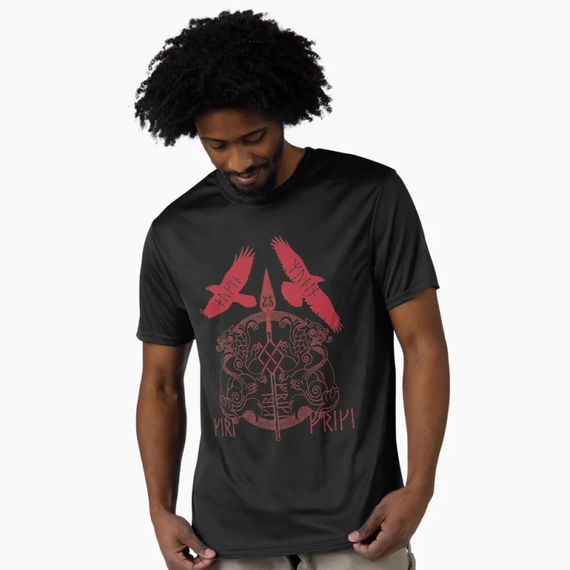 

0415 Norse Mythology Spear of Odin Gift t shirt Gungnir Runes Geri Freki Huginn Muninn Graphic clothes 100% cotton All size top