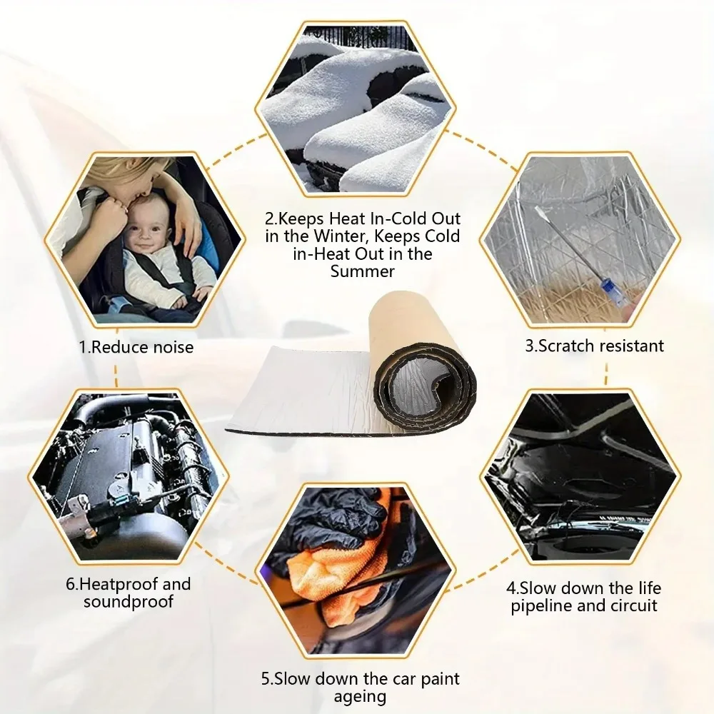 10mm Car Soundproofing Heat Insulation Cotton Roll Heatproof Soundproof Noise Reduction for RV Foam Floor Roof Pipe Insulation image 5