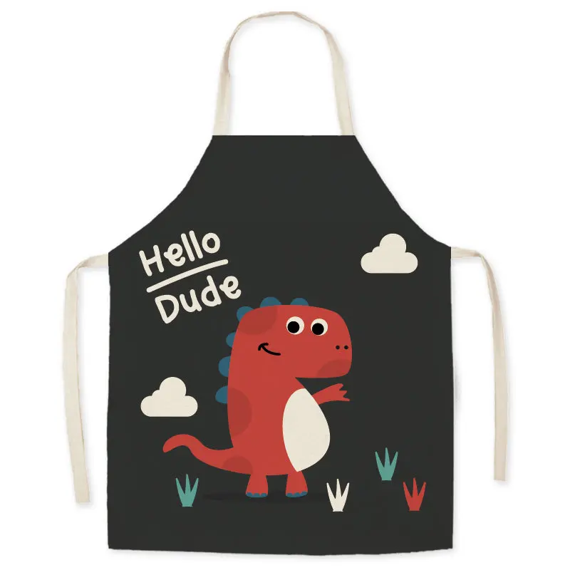 New Parent-child Kitchen Apron Cartoon Dinosaur Printed Linen Baking Cooking Aprons for Women Home Cleaning Apron chef apron CN