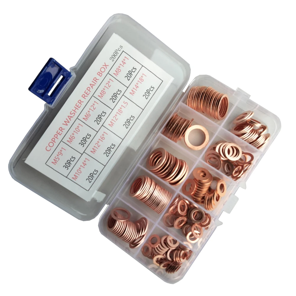 Copper Flat Washer Gasket Set Assortment Kit Purple Metal Sealing For Ring For Sump Bolt Nut Screw Automotive Industrial Hardwar