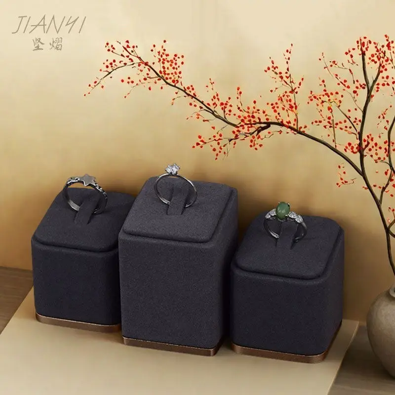 Ring Display Set, Matte Grey Suede Jewelry Stand for Photography & Shop, Modular Luxury Organizer