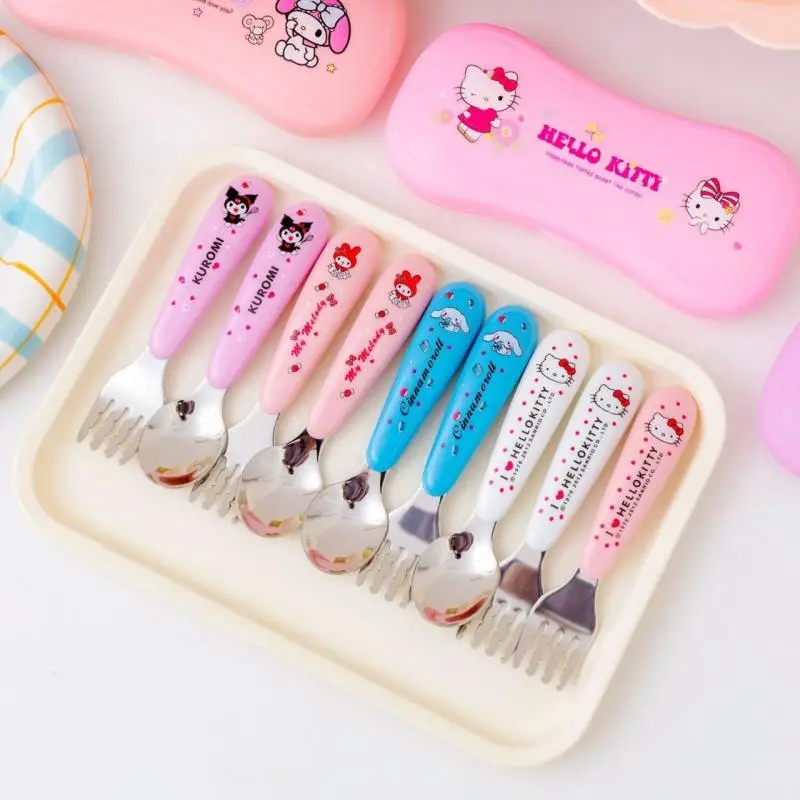 Sanrio Children's Stainless Steel Tableware Set Kawaii 2-Piece Fork Spoon Spoon Spoon Kuromi Student Tableware Toys for Kids