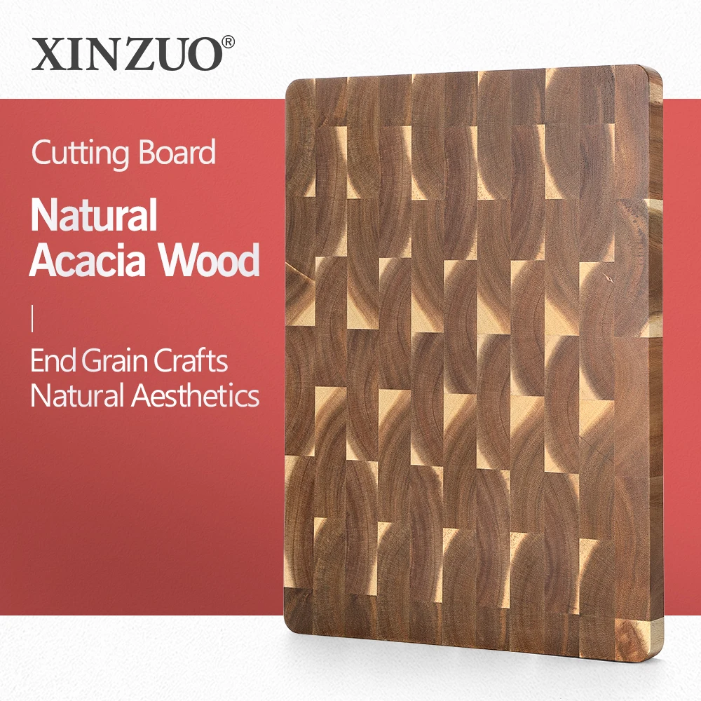 New XINZUO Professional Nature  Acacia Wood Cutting Board Rectangle End Grain Chopping Serving Boards Wood Kitchen Butcher Block