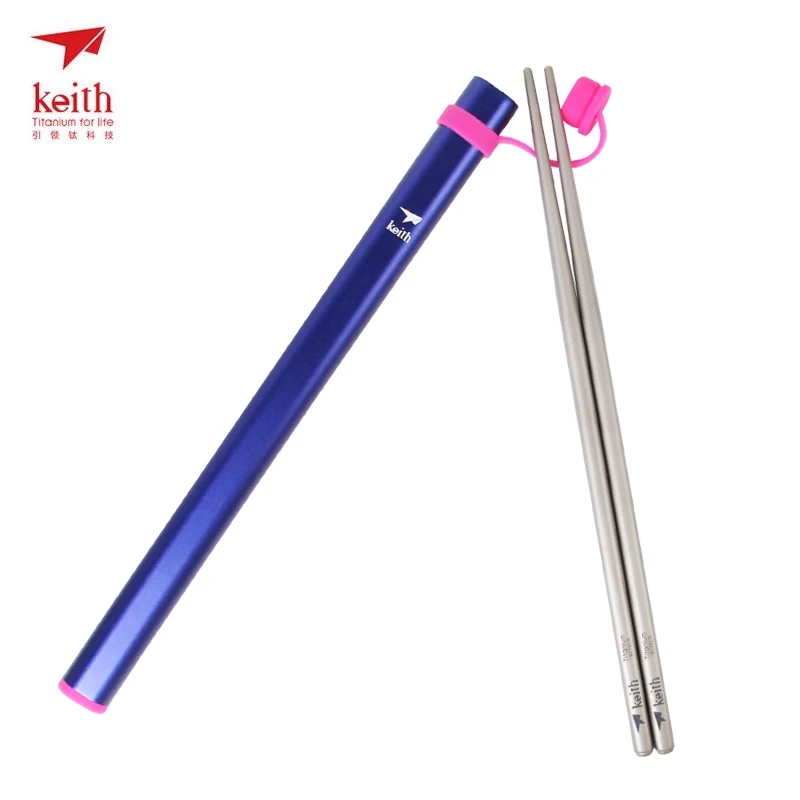 Keith Titanium Chopsticks Food Sticks Outdoor Tableware Chinese Chopsticks For Camping Picnic Traveling Round Chopsticks Ti5820