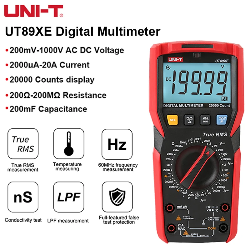 UNI-T Digital Multimeter 20000 Counts True RMS Auto Range NCV LPF 19999 Display Anti-burn Professional Tester