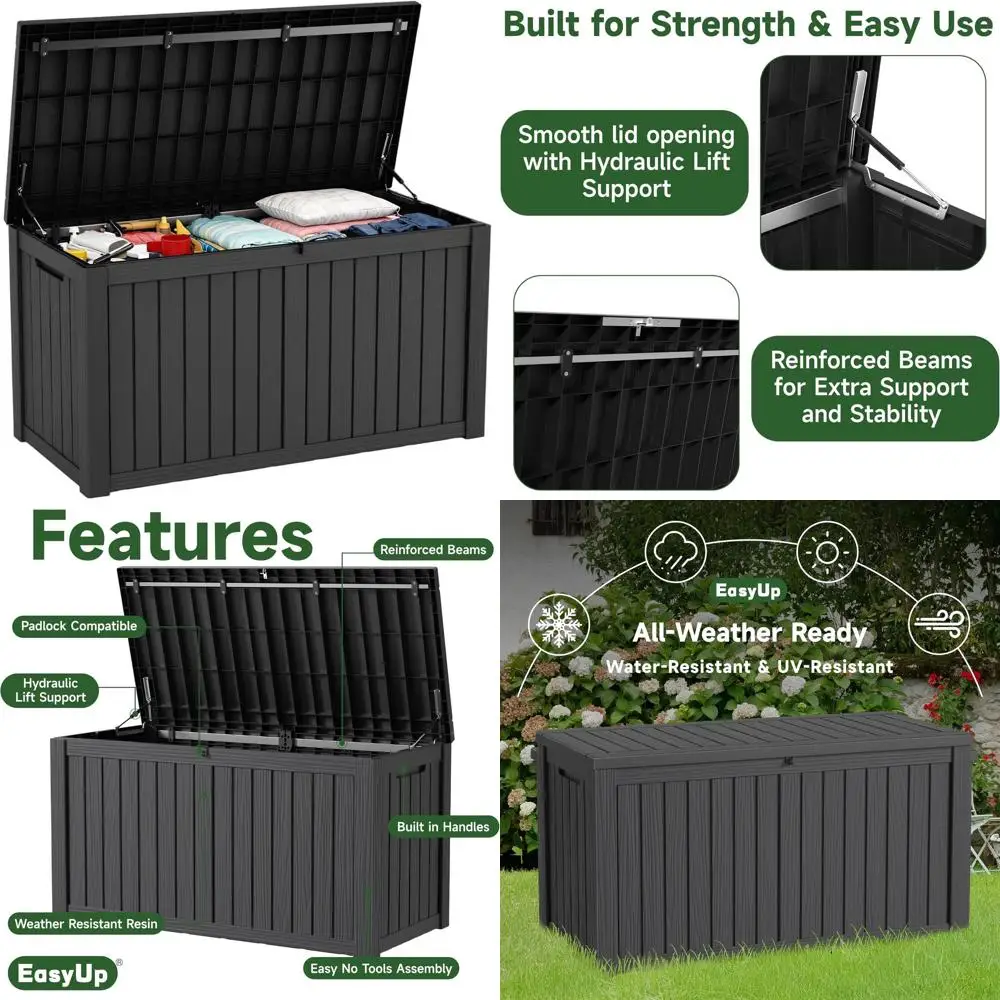 

Ящик для хранения из полимерного материала на 180 галлонов, устойчивый к УФ-излучению, с гидравлической крышкой, идеально подходит для патио, сада и зоны у бассейна