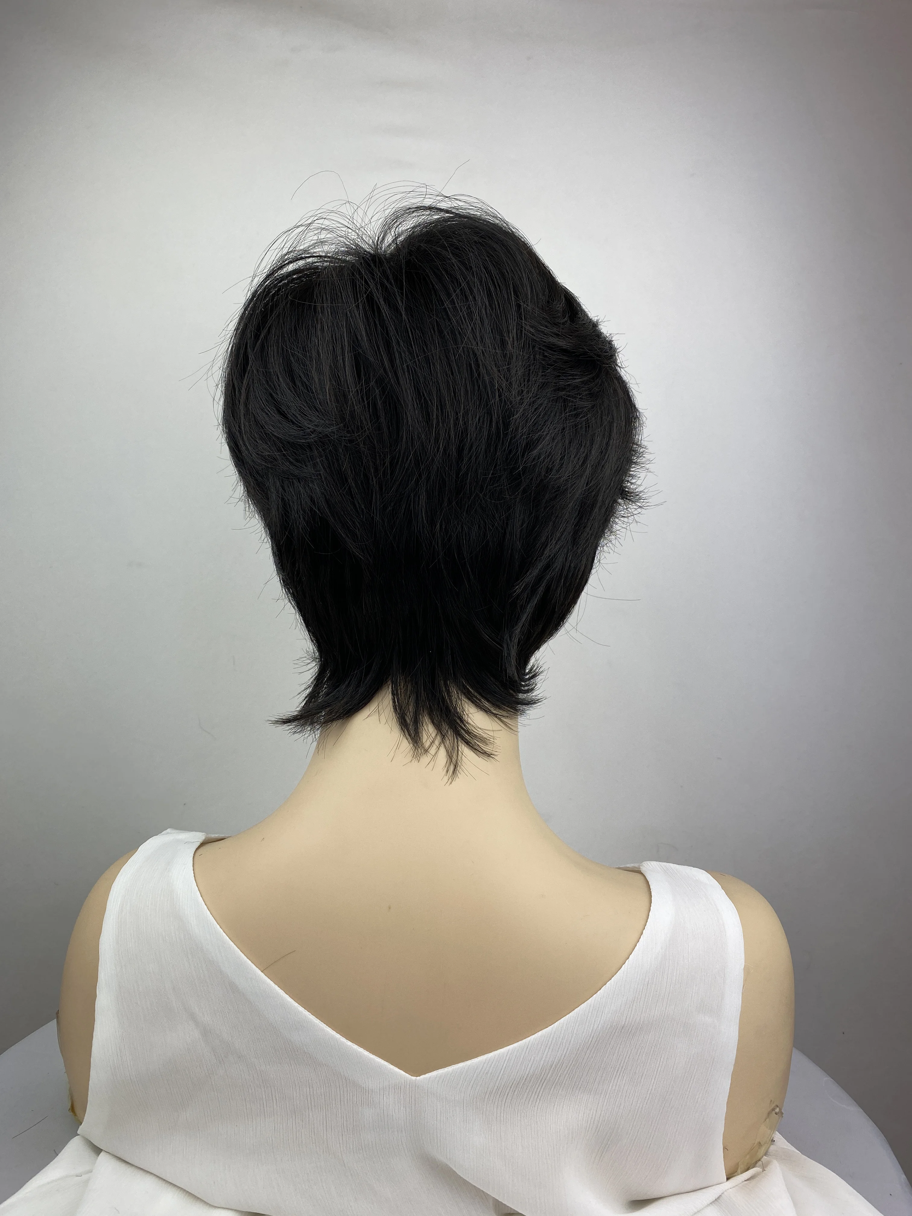 Wig rambut sintetis penuh untuk wanita, rambut palsu lurus alami hitam sintetis penuh untuk wanita