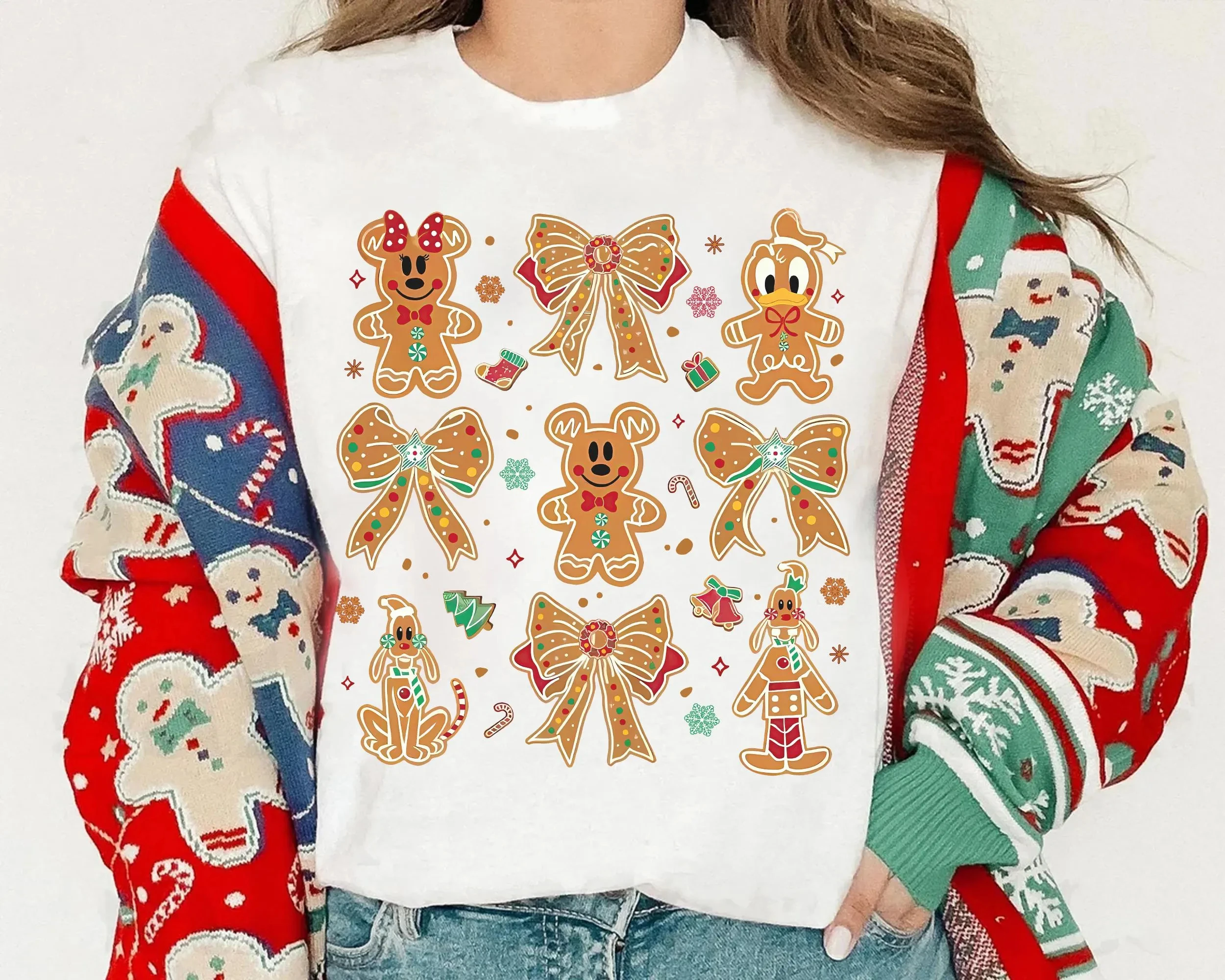 Coquette Bow Gingerbread Disney Christmas Shirt Mickey and Friends Gingerbread Cookies Shirt
