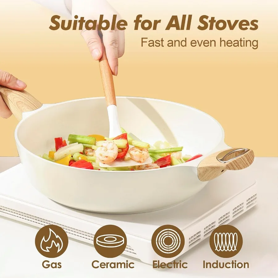 مجموعات تجهيزات المطابخ السيراميك الأواني والمقالي مجموعة غير لاصقة 20 قطعة تجهيزات المطابخ التعريفي غير سامة صحية غير عصا المطبخ الطبخ مجموعة مع