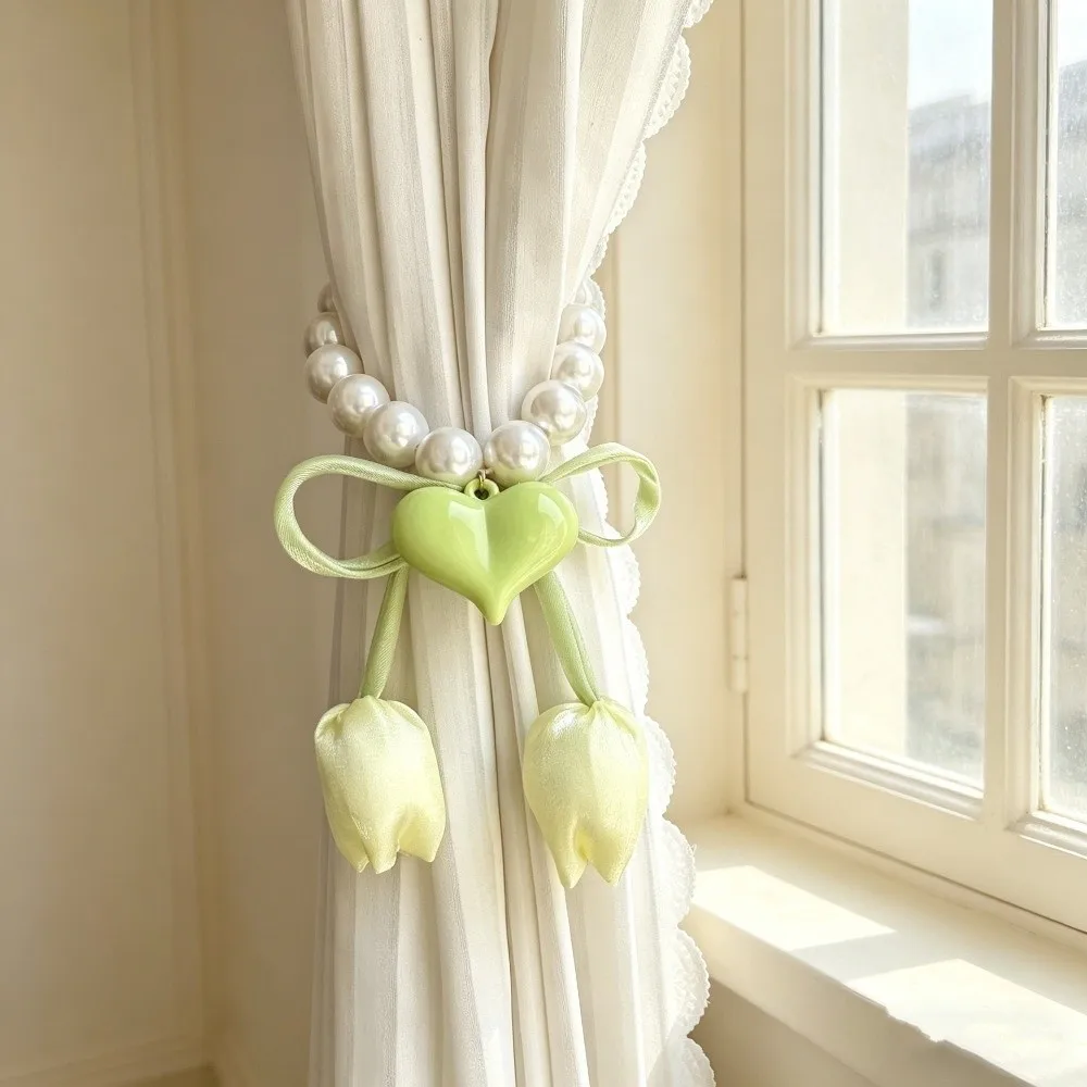 Adjustable Tulip Gauze Curtain Tie Beautifully Curtain Tie Rope Pearl Curtain Buckle Decorative Flowers Curtain Straps