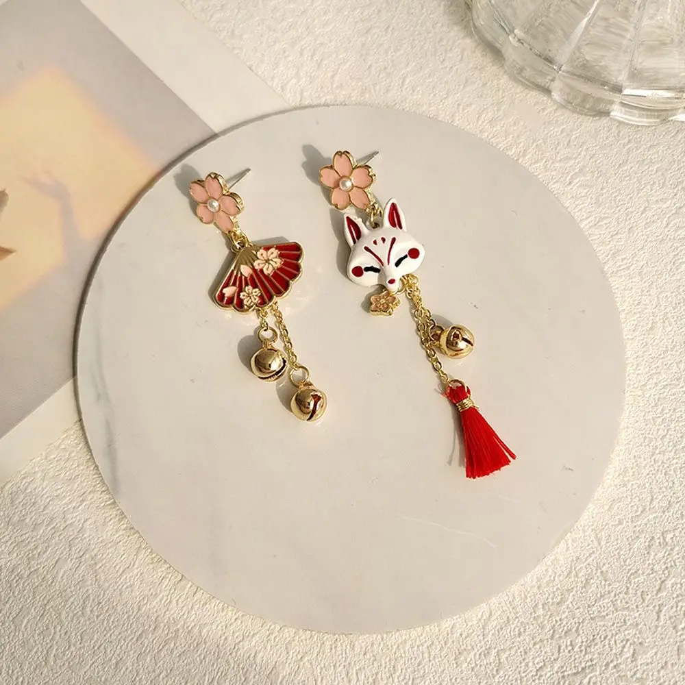 Pendientes colgantes con borlas de Sakura japonesa, elegantes y dulces, con diseño de animales, para niñas, pendientes colgantes coreanos, pendientes chinos para mujer
