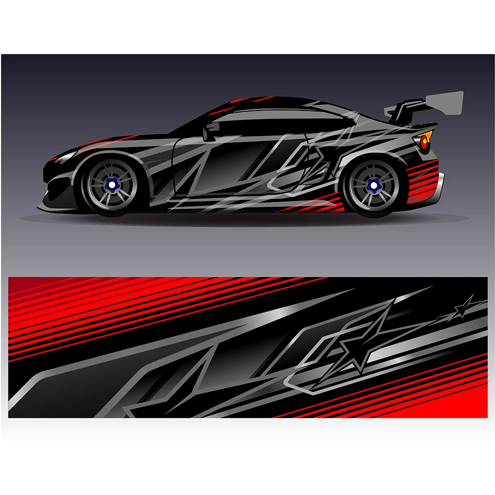 Black Red Stars Full Body Racing RV Graphic Decals Vinyl Wrap Camo Custom Size Color Changing DIY Car Full Wrap 500*100cm