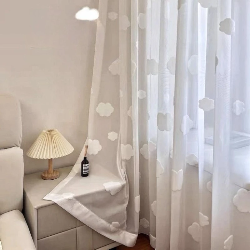 White Tulle Children's Cute Cloud Cartoon Three-dimensional Luxury Sheer Curtains for Living Dining Room Bedroom Custom Size