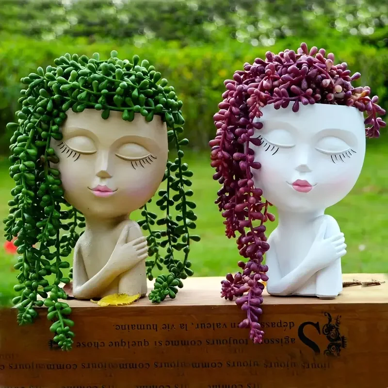 Girl Face Flowerpot New Resin Crafts Living Room Courtyard Decoration Garden Balcony Supplies Succulents Flower Growing