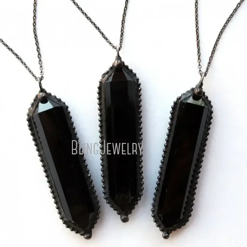 10pcs Large Black Obsidian Crystal Collar Arcane Necklace Witch Pendulum Goth Stainless Steel Women Steampunk Emo Y2K Jewelry