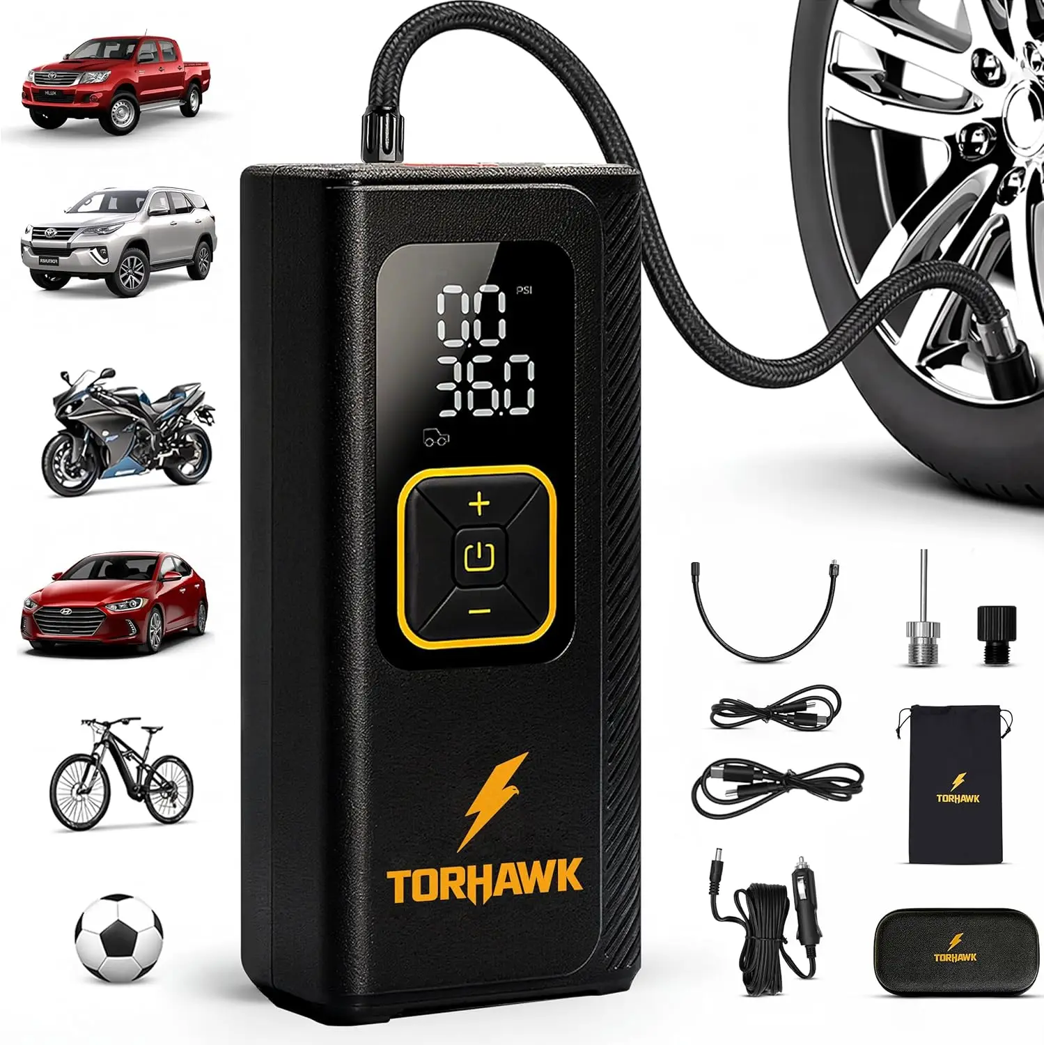 

Portable Dual Cylinder Tire Inflator with 160 PSI, Digital Gauge, LED Light, Auto Shut-Off for Car Truck SUV Bike Balls