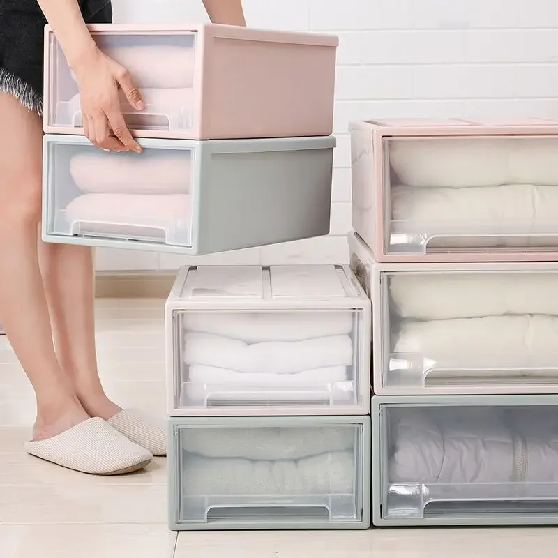 Stackable Storage Box Plastic Drawer Organizers Transparent Wardrobe Desktop Boxes Cabinet Closet Organizer Box Home Storage Bin