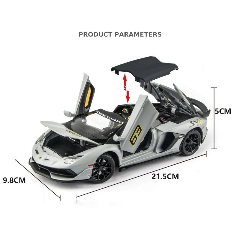 Lamborghinis-modelo de coche de aleación SVJ63, vehículo de Metal fundido a presión, simulación de luz de sonido, coche extraíble, juguetes para niños, 1:24