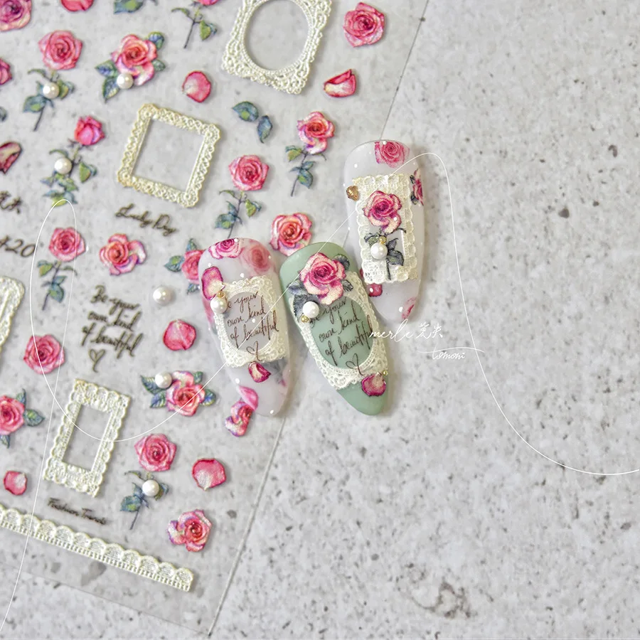 Cadre Photo rétro charmant Bouquet de fleurs tulipe marguerite pétale de fleur sauvage 5D autocollants pour Nail Art décoration Vintage décalcomanies de manucure