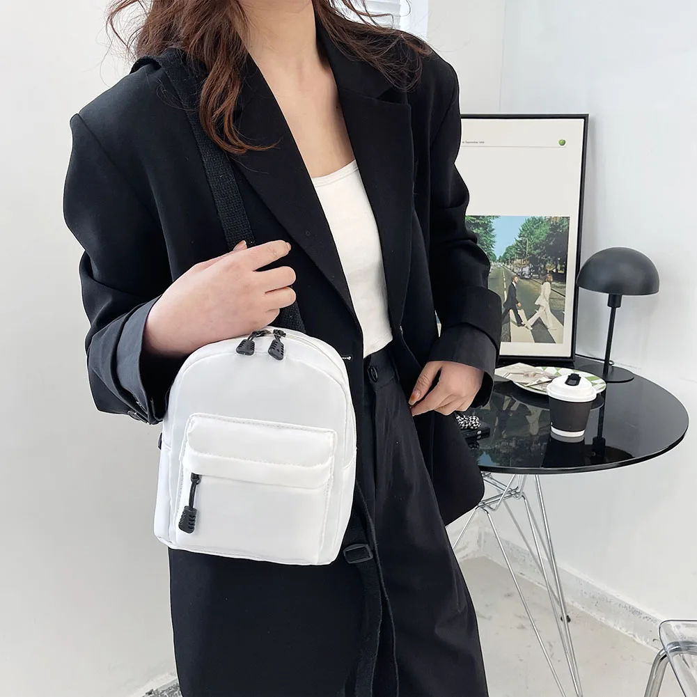 Mini Women Pure Nylon Zipper Backpack Solid Color Student School Shoulder Handbag Travel Top-hondle Bag for Female Phone Purse