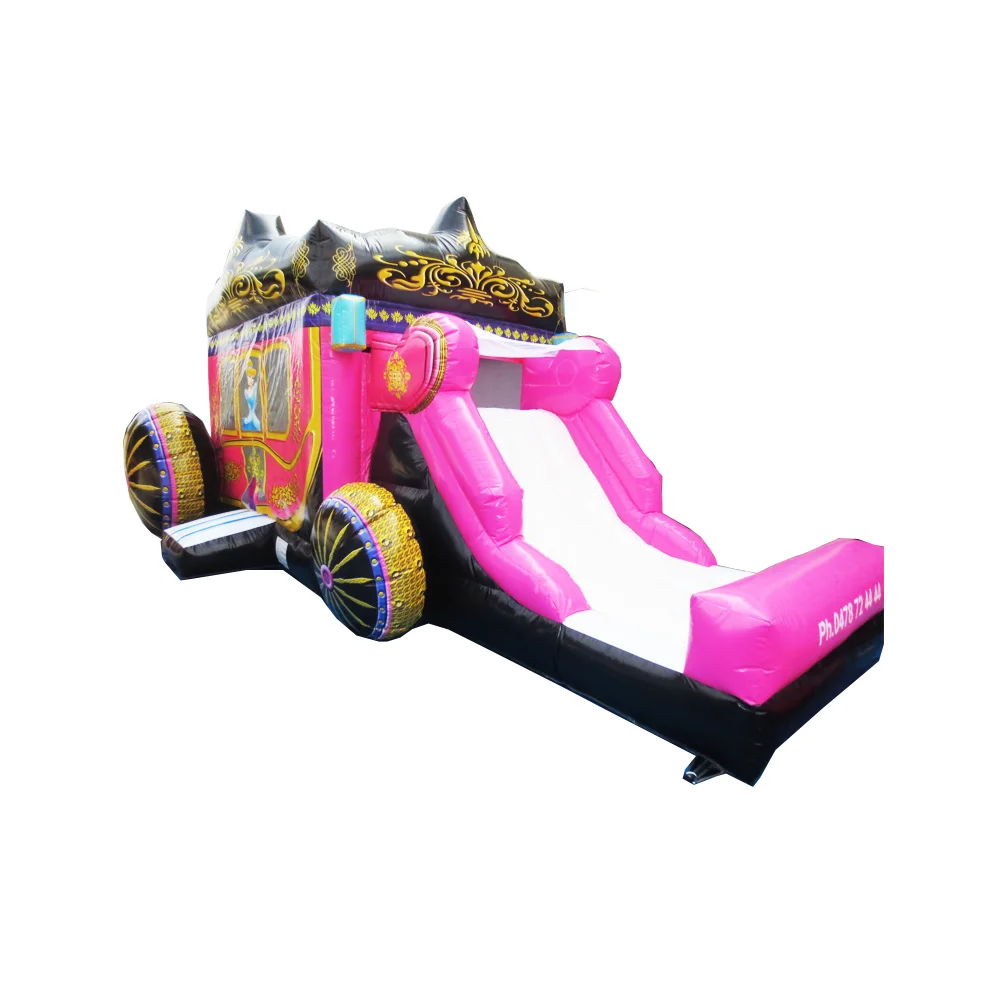 8.5x4m Inflatable Pink Carriage  bouncer slide combo for sale/PVC inflatable Princess bouce house Tunnel with slide for girls